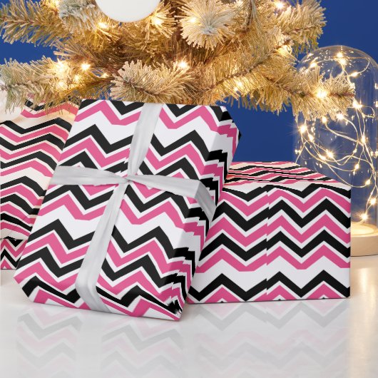 Zwart Roze Chevron Stripe Cadeaupapier (Feestdagen)
