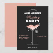 Zwart roze cocktail glas bruiloft feest uitnodigin kaart (Voorkant / Achterkant)