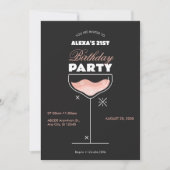 Zwart roze cocktail glas verjaardag Uitnodiging (Voorkant)