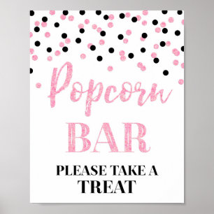 Zwart Roze Confetti Popcorn Bar Teken Poster