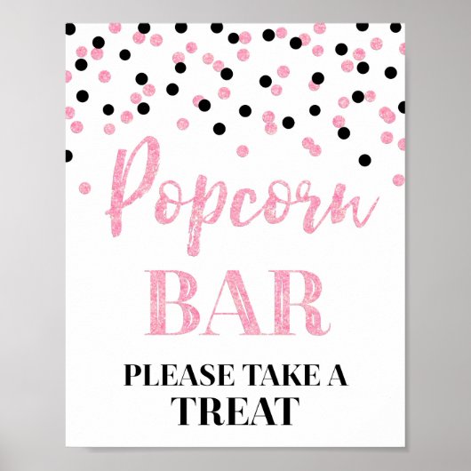 Zwart Roze Confetti Popcorn Bar Teken Poster (Voorkant)