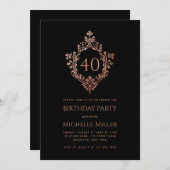 Zwart Roze Crest Elegant  40e Verjaardag Kaart (Voorkant / Achterkant)