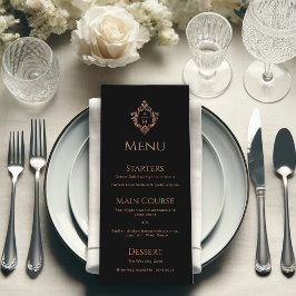 Zwart Roze Crest  Monogram Elegante Huwelijk Menu