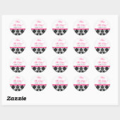 Zwart & Roze Damask Bewaar de datum Bruiloft Stick Ronde Sticker (Vel)