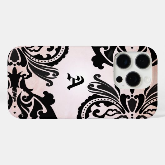 Zwart Roze Damask Case-Mate iPhone Case (Achterkant (horizontaal))