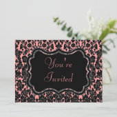 Zwart-roze Damask Kaart (Staand voorkant)