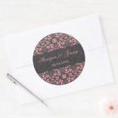 Zwart-roze  Damask-weddenschap Favor Ronde Sticker (Envelop)