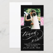 Zwart Roze Damask Wedding Dank u fotokaart Bedankkaart (Voorkant / Achterkant)
