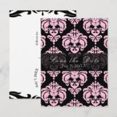 Zwart & Roze Damast Chic Trouw Save the Date Aankondigingskaart (Voorkant / Achterkant)