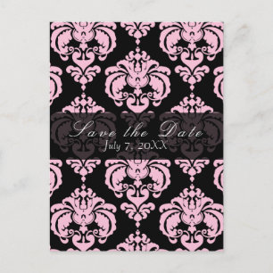 Zwart & Roze Damast Chic Trouw Save the Date Aankondigingskaart