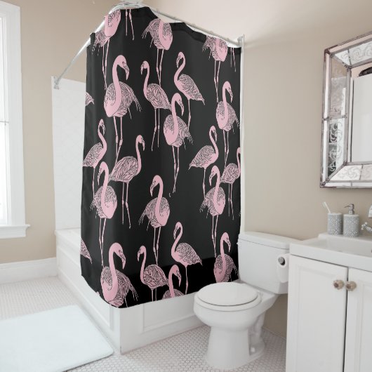 Zwart-roze  Deco Flamingo Shower Curtain Douchegordijn (In situ)