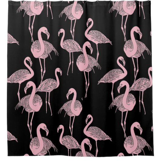 Zwart-roze Deco Flamingo Shower Curtain Douchegordijn (Voorkant)