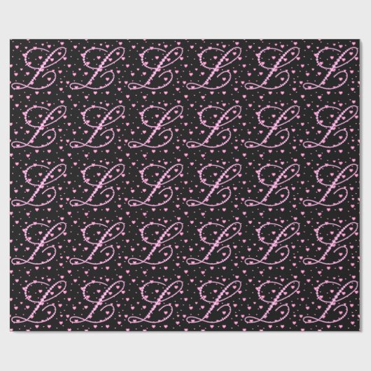 Zwart-roze diamanten Letter L & Hearts Patroon Cadeaupapier (Vlak)