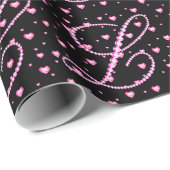 Zwart-roze diamanten Letter L & Hearts Patroon Cadeaupapier (Rol Hoek)