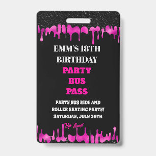 Zwart Roze Dripping Glitter 18 Verjaardag VIP Pass Badge