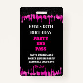 Zwart Roze Dripping Glitter 18 Verjaardag VIP Pass Badge (Voorkant)