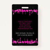 Zwart Roze Dripping Glitter 18 Verjaardag VIP Pass Badge (Achterkant)