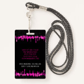 Zwart Roze Dripping Glitter 18 Verjaardag VIP Pass Badge (Achterkant met draagriem)