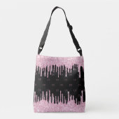 Zwart roze druppels monogram elegant crossbody tas (Achterkant)