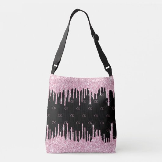 Zwart roze druppels monogram elegant crossbody tas (Achterkant)