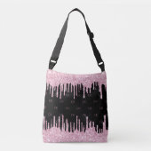 Zwart roze druppels monogram elegant crossbody tas (Voorkant)