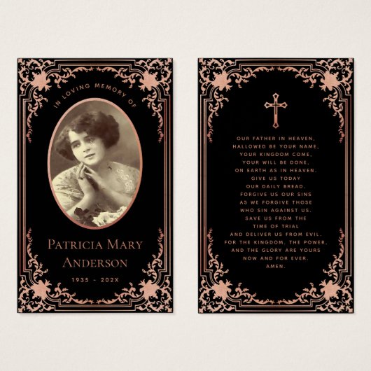 Zwart Roze Elegant Begrafenis Gebed Kaart (Voorkant /achterkant)