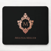 Zwart Roze Elegant  Crest Monogram Naam Muismat (Voorkant)