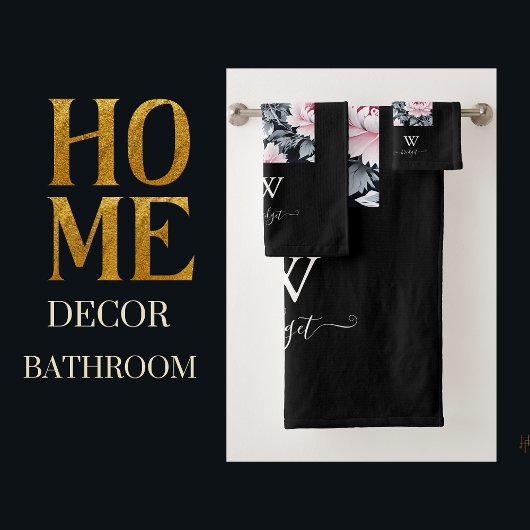 zwart & roze elegant Modern Floral Bad Handdoek