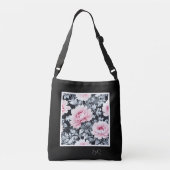 zwart & roze elegant Modern Floral Crossbody Tas (Achterkant)