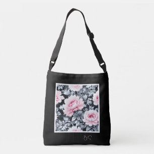 zwart & roze elegant Modern Floral Crossbody Tas