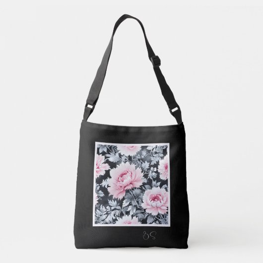 zwart & roze elegant Modern Floral Crossbody Tas (Achterkant)
