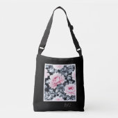 zwart & roze elegant Modern Floral Crossbody Tas (Voorkant)
