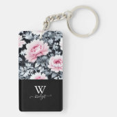 zwart & roze elegant Modern Floral Sleutelhanger (achterkant)