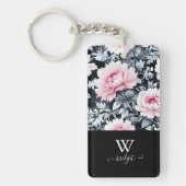 zwart & roze elegant Modern Floral Sleutelhanger (Voorkant)