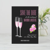 Zwart roze elegant modern Save the Date Wedding Kaart (Staand voorkant)