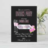Zwart roze elegante champagne echtscheiding feest kaart (Staand voorkant)