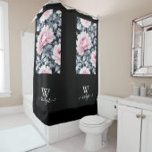 zwart & roze Elegante Chinoiserie Douchegordijn (In situ)