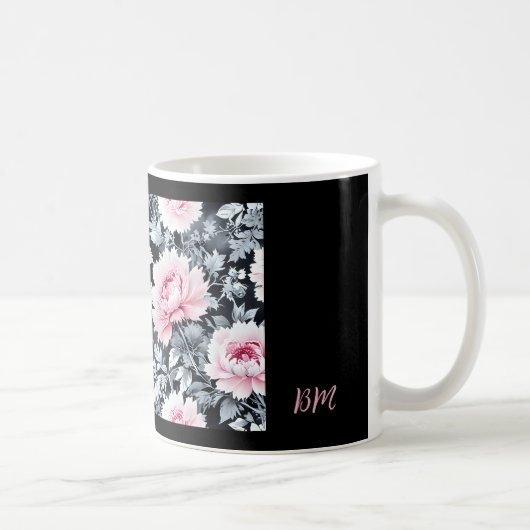 zwart & roze elegante  Floral Koffiemok (Rechts)