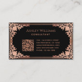 Zwart Roze  Elegante Kalligrafie QR Code Visitekaartje (Achterkant)