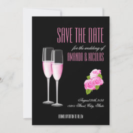 Zwart roze elegante moderne Save The Date-huwelijk Kaart