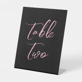 Zwart roze elegante trouwtafel nummers reclamebord met voetstuk