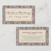 Zwart Roze en Beige Dierenprint Zebra Patroon Visitekaartje (Voorkant / Achterkant)