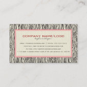 Zwart Roze en Beige Dierenprint Zebra Patroon Visitekaartje (Achterkant)