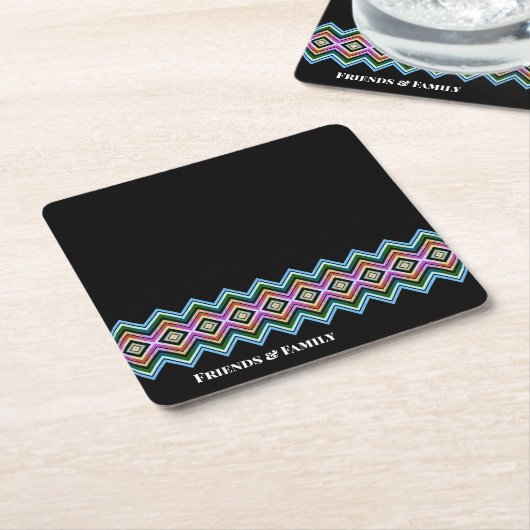 Zwart roze en blauw kartonnen onderzetters (Schuin)