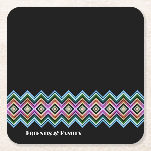 Zwart roze en blauw kartonnen onderzetters (Voorkant)