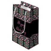 Zwart, roze en Blauwgroen gepatterde papiertas Klein Cadeauzakje (Achterkant Gekanteld)