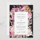 Zwart, Roze en Blush Waterverf Abstracte bloem Kaart (Voorkant)