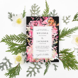 Zwart, Roze en Blush Waterverf Abstracte bloem Kaart