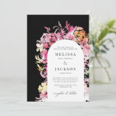 Zwart, Roze en Blush Waterverf Abstracte bloem Kaart (Staand voorkant)