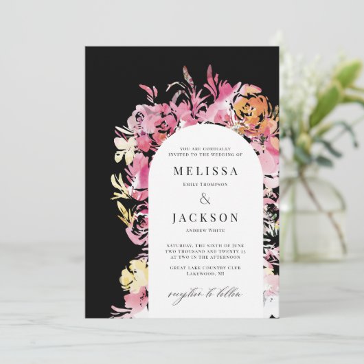 Zwart, Roze en Blush Waterverf Abstracte bloem Kaart (Staand voorkant)